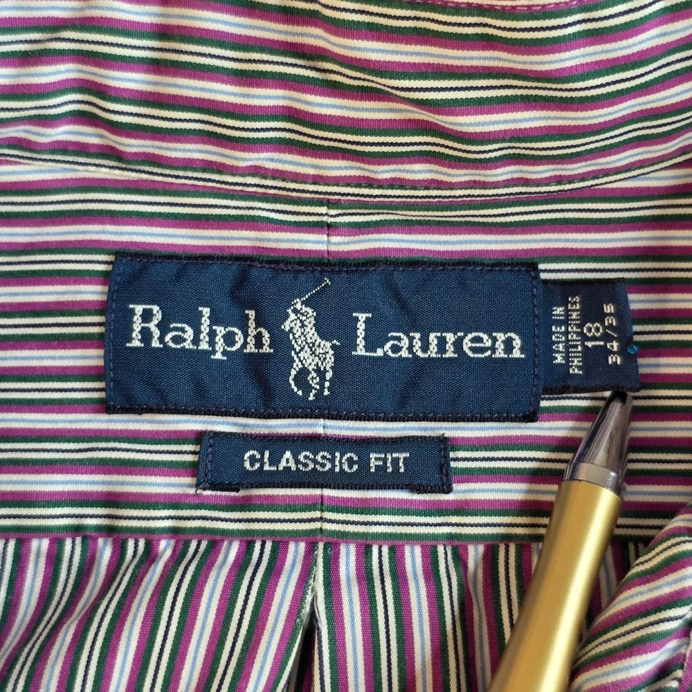 Ralph Lauren Button Down Shirt Mens 18 34/35 Multi Stripe Grandpacore Preppy XXL